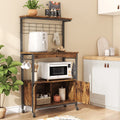 Rustic Brown Bakers Racks with Storage Cabinet, Height-Adjustable 45" to 55" Microwave Stand with Wheels & Feet S37942