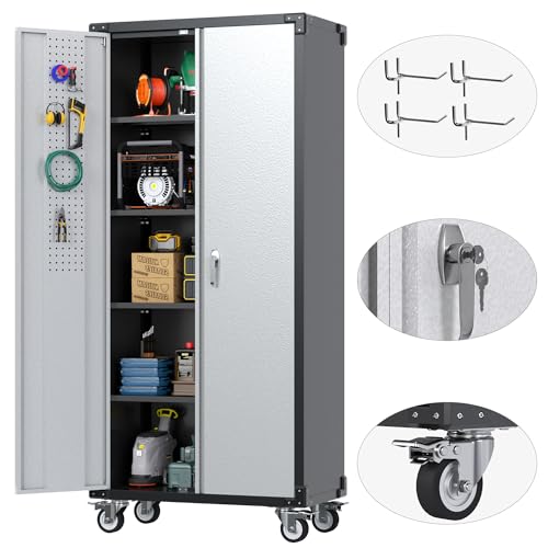 Black Metal Garage Storage Cabinet with Wheels A701