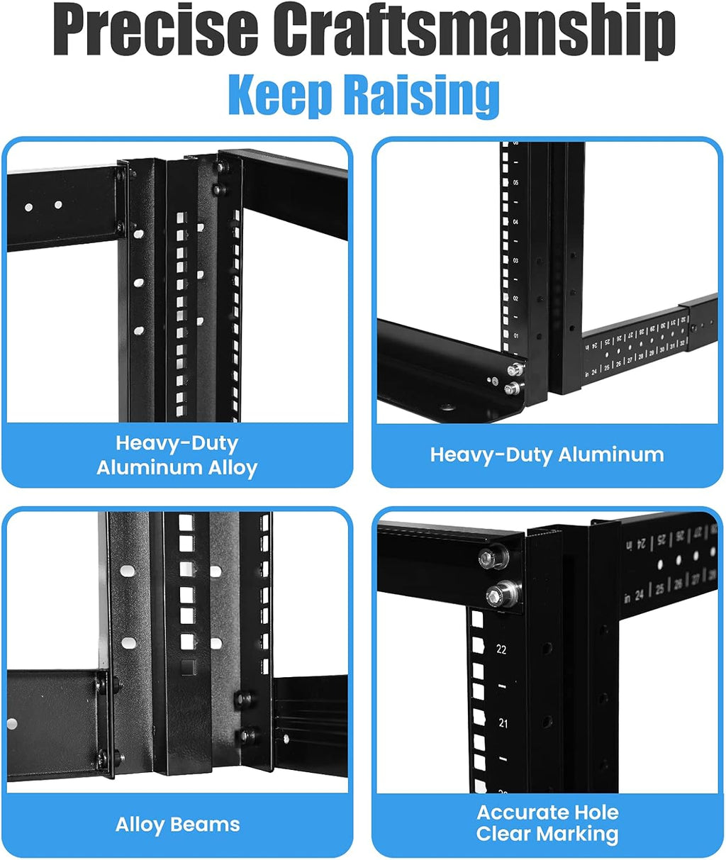 22U 4 Post Open Rack Frame Rack Enclosure 19 Inch Adjustable Depth Aluminum J28018