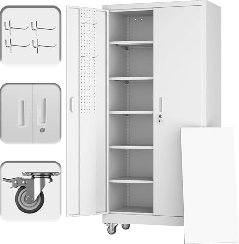 Black Metal Garage Storage Cabinet with Wheels A701