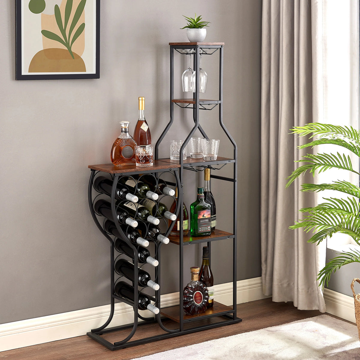 Freestanding 5-Tier Wine Rack with Wine Glasses Holder T3878