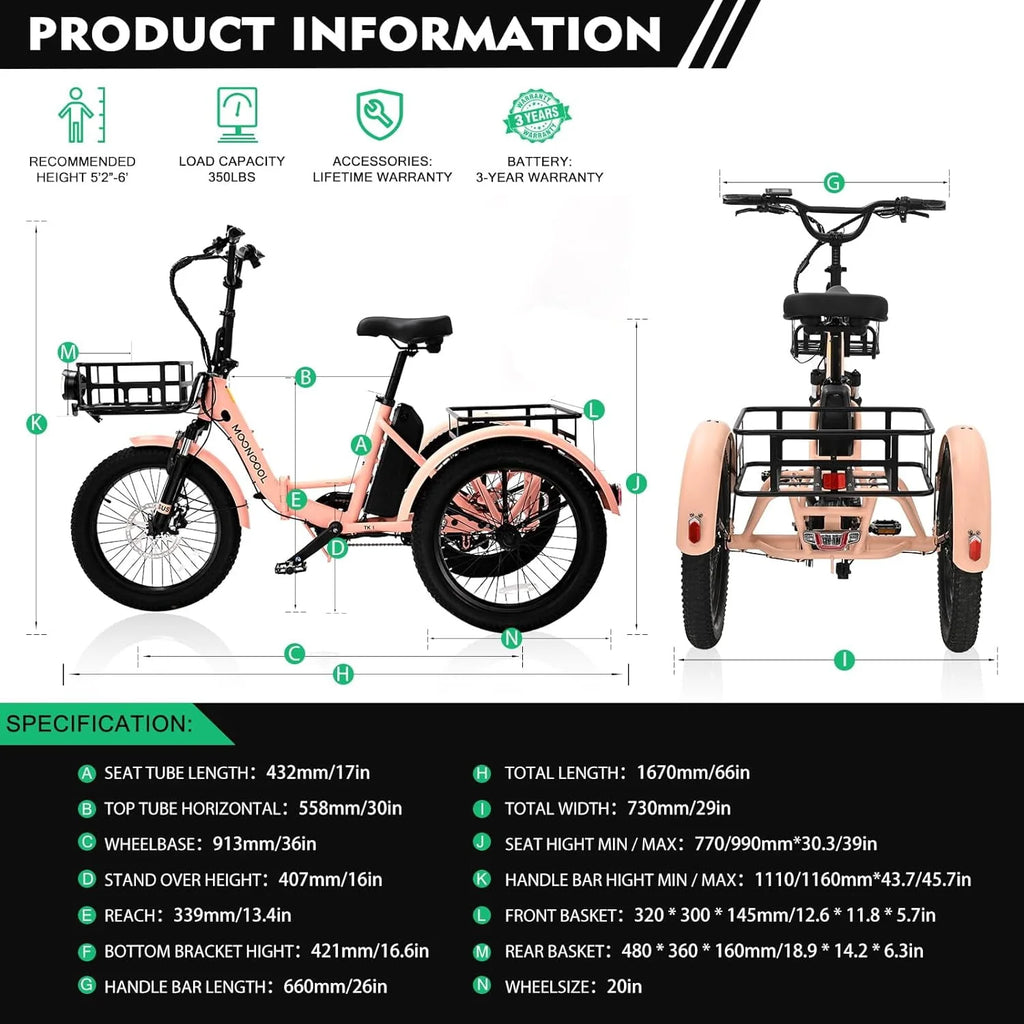 24 26 3 Wheel 350W 36V 7 Speeds Electric Tricycle with Large Basket A33525