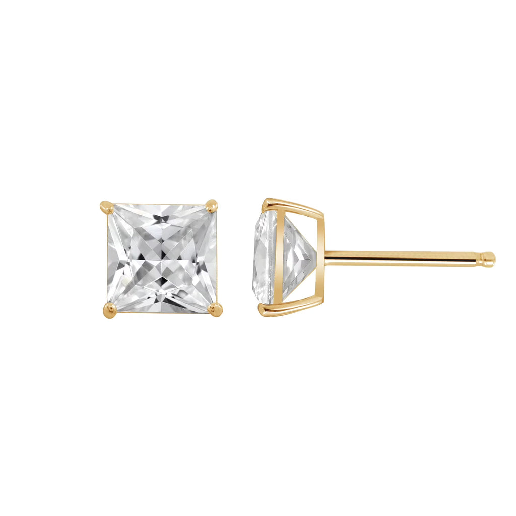10K Yellow Gold Princess Cut Cubic Zirconia Stud Earrings H4280