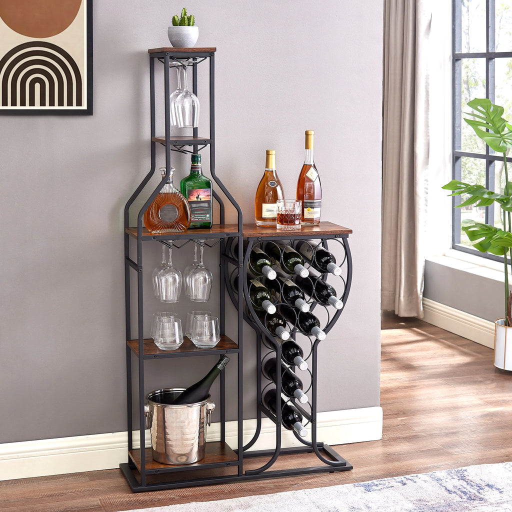 Freestanding 5-Tier Wine Rack with Wine Glasses Holder T3878