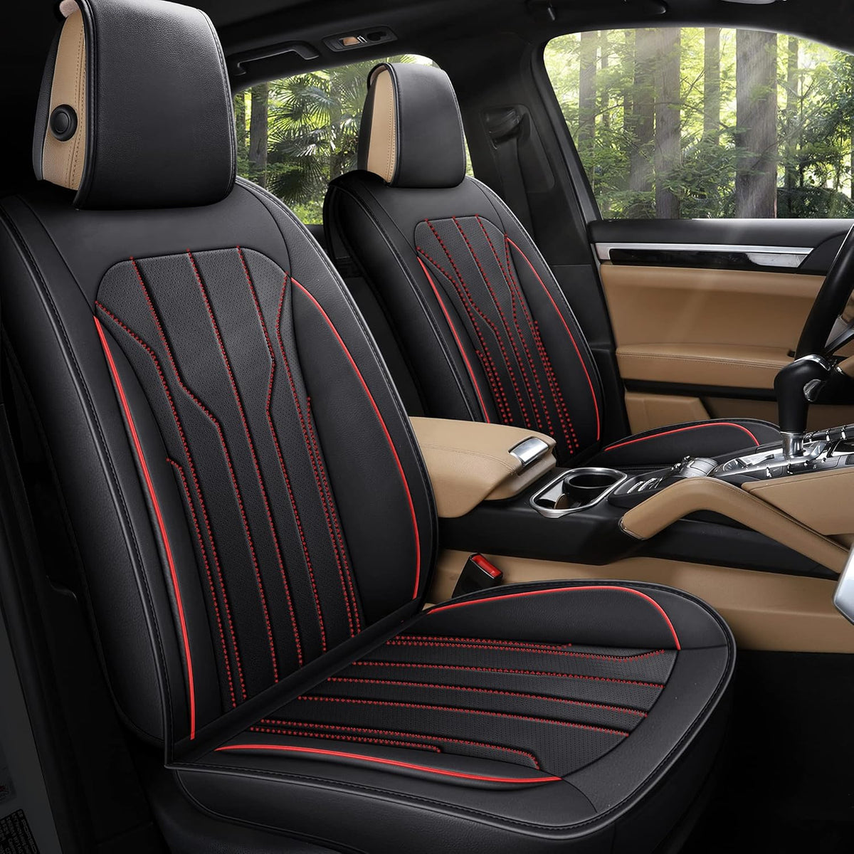 Beige Leatherette Car Seat Covers, Front Pair L3383
