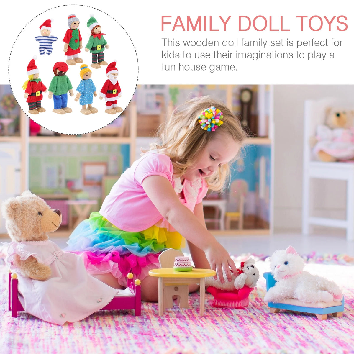 Wooden Dollhouse Play Set with Doll Figures K984