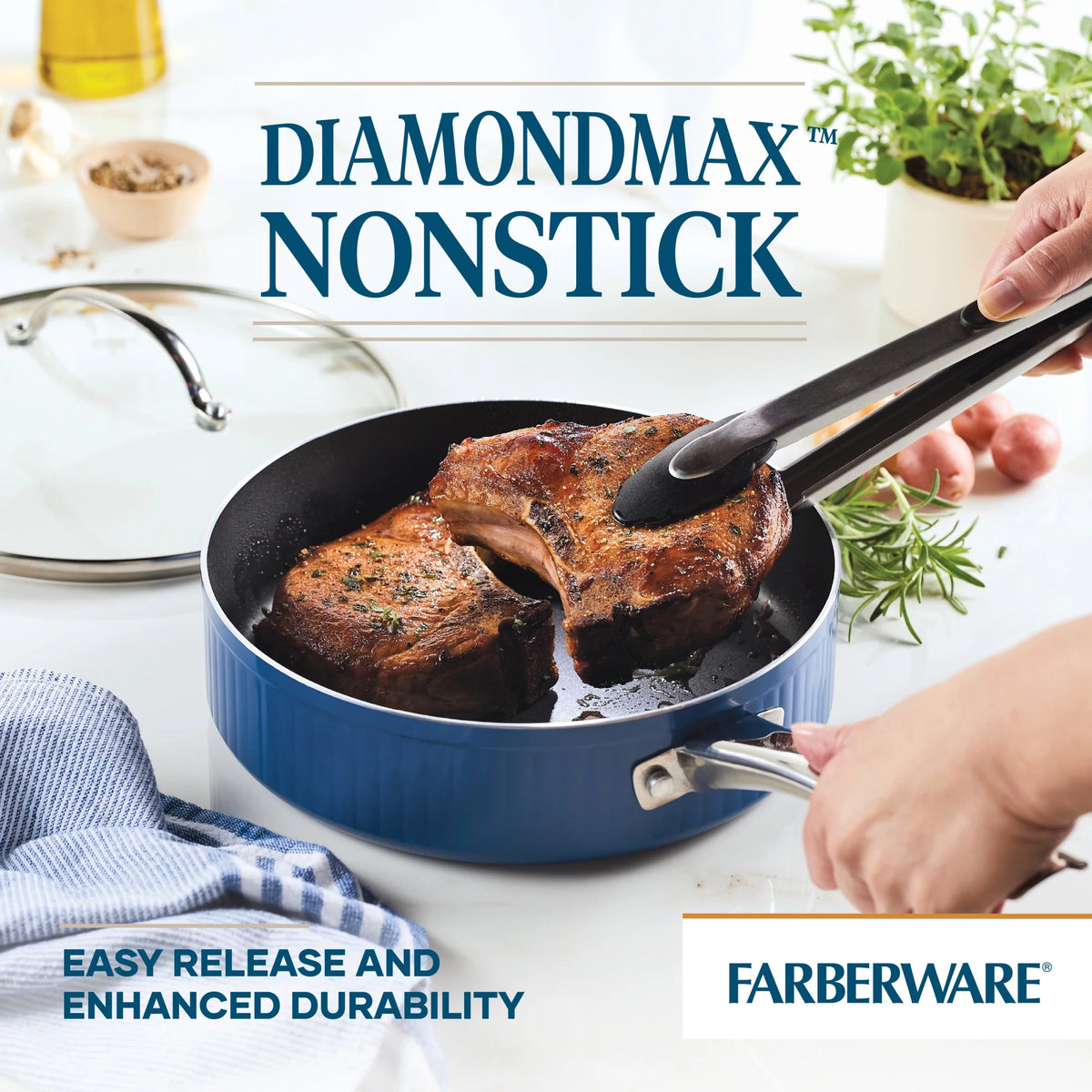Blue 3 Qt Nonstick Cookware Saute Pan with Lid Q2521