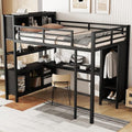 Metal Loft Bed with Wardrobe & L-Shaped Desk, White Queen D3283