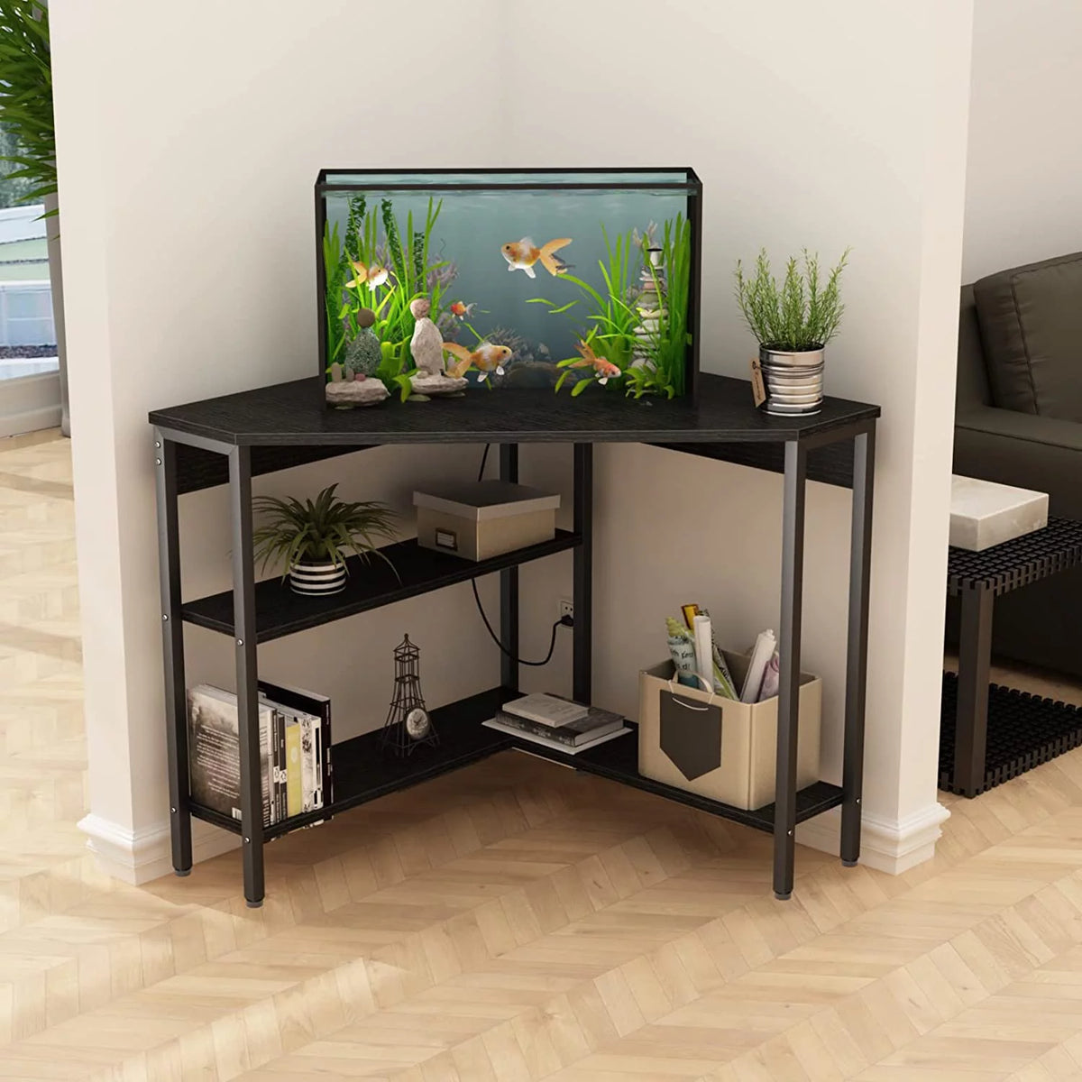Corner Desk with Outlets USB Ports Storage Shelves Y915577