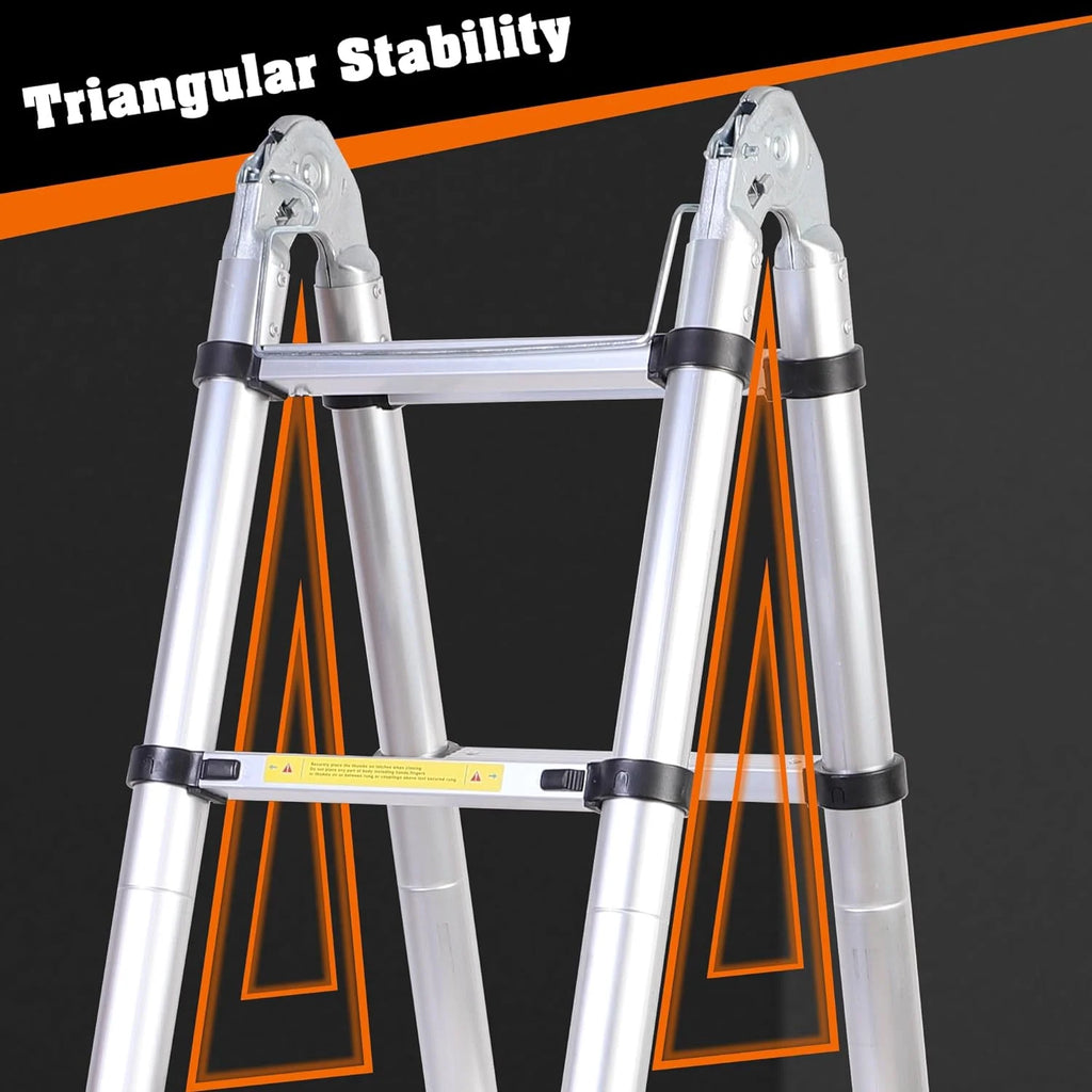 14.5FT A Frame Telescoping Ladder with Balance Bar & Wheels, 330lbs Capacity B611