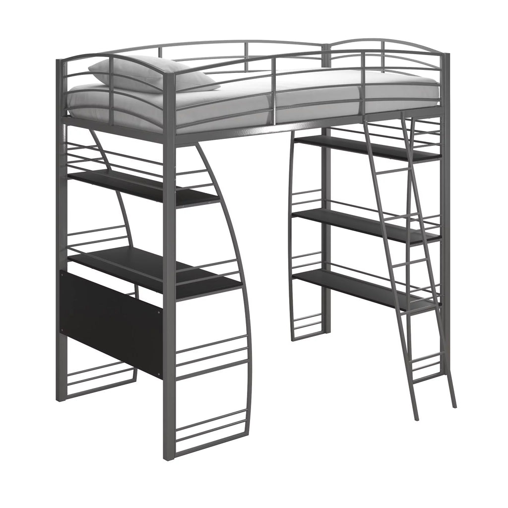 Twin Metal Loft Bed with Desk and Shelves L81322