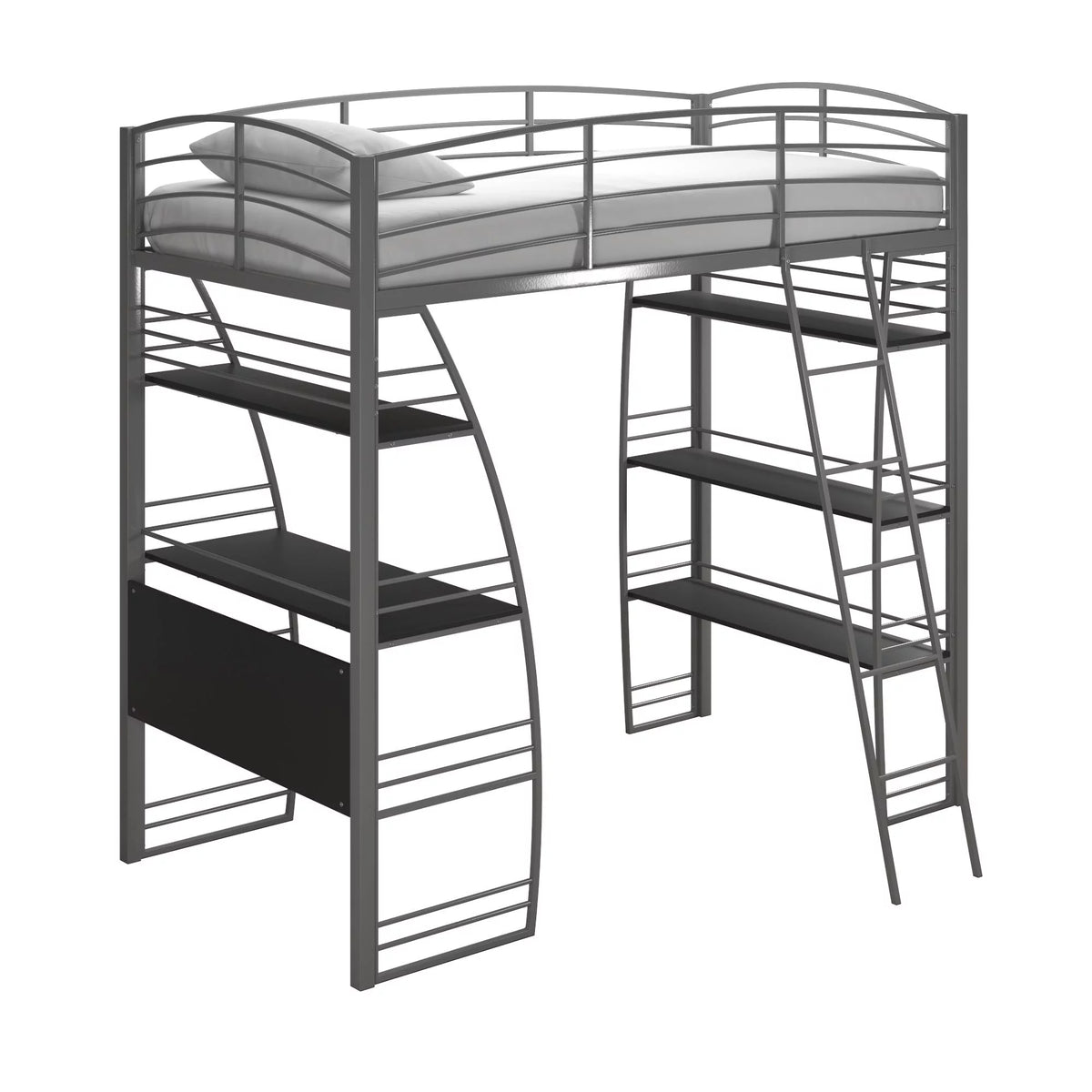 Twin Metal Loft Bed with Desk and Shelves L81322