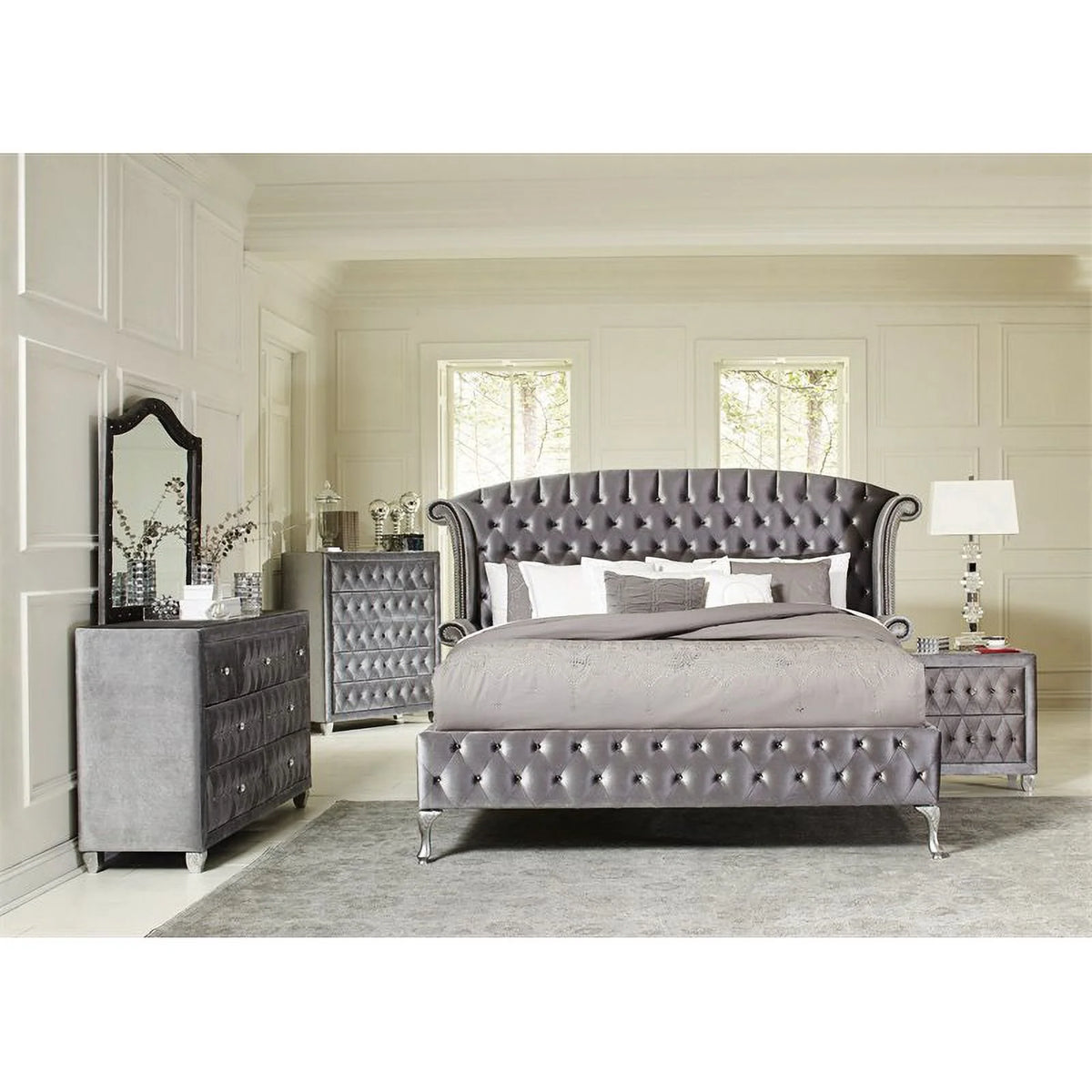 Queen Velvet Upholstered 4-piece Bedroom Set S880