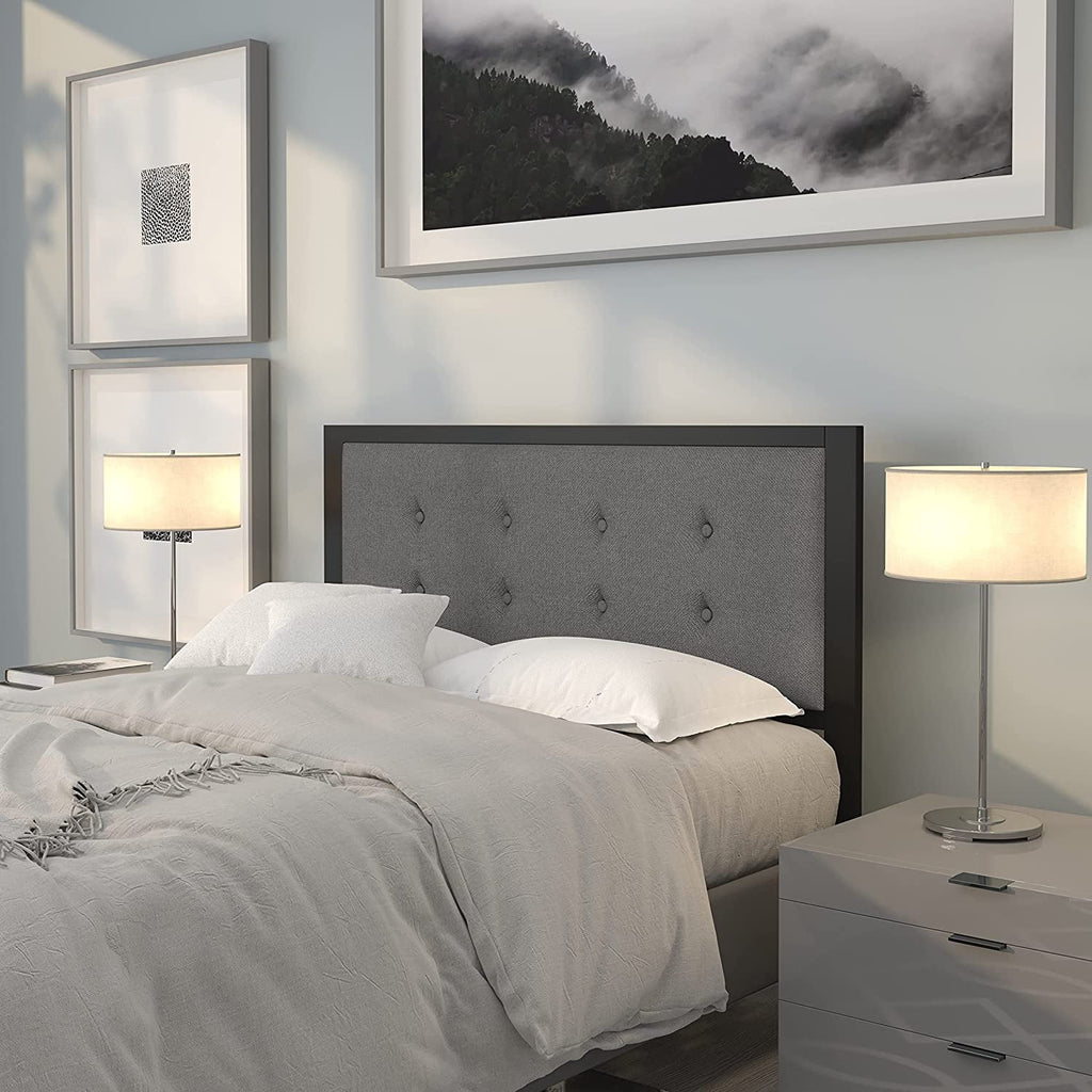 Full Size Upholstered Tufted Dark Gray Headboard J43861