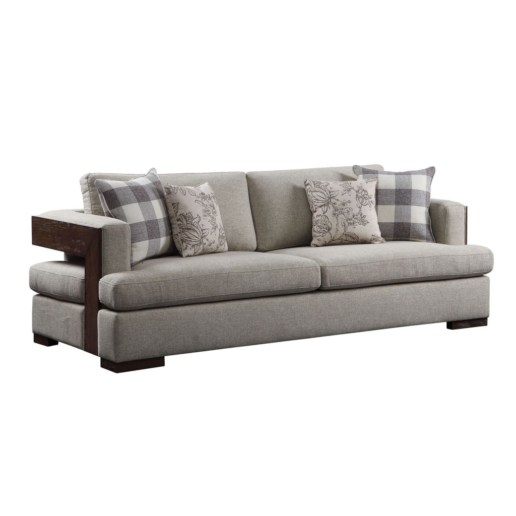Fabric & Walnut Sofa with 4 Pillows J42552