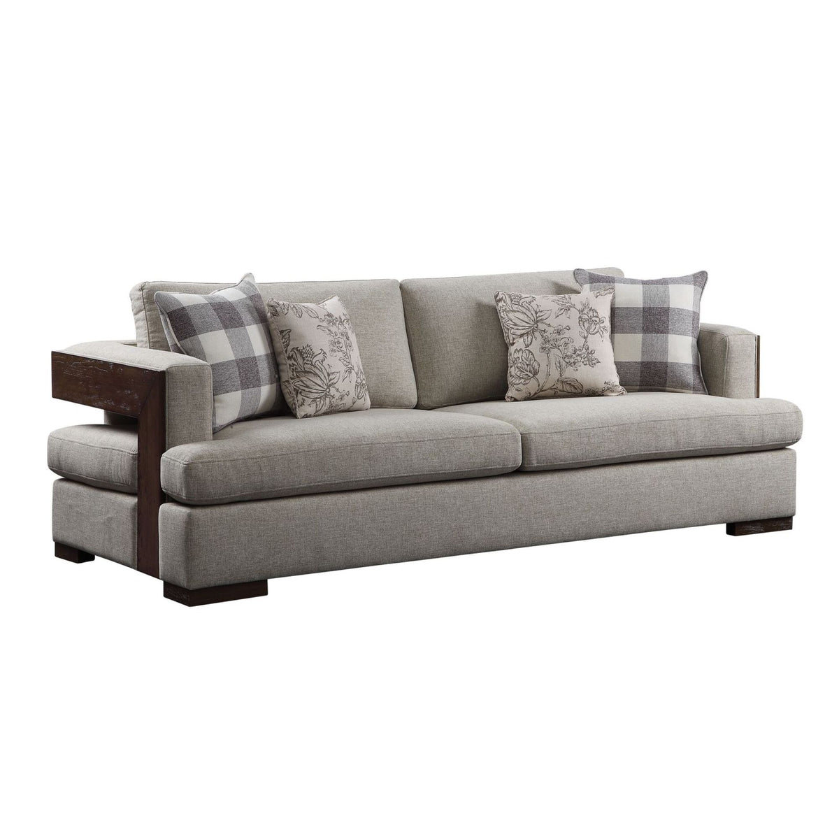 Fabric & Walnut Sofa with 4 Pillows J42552