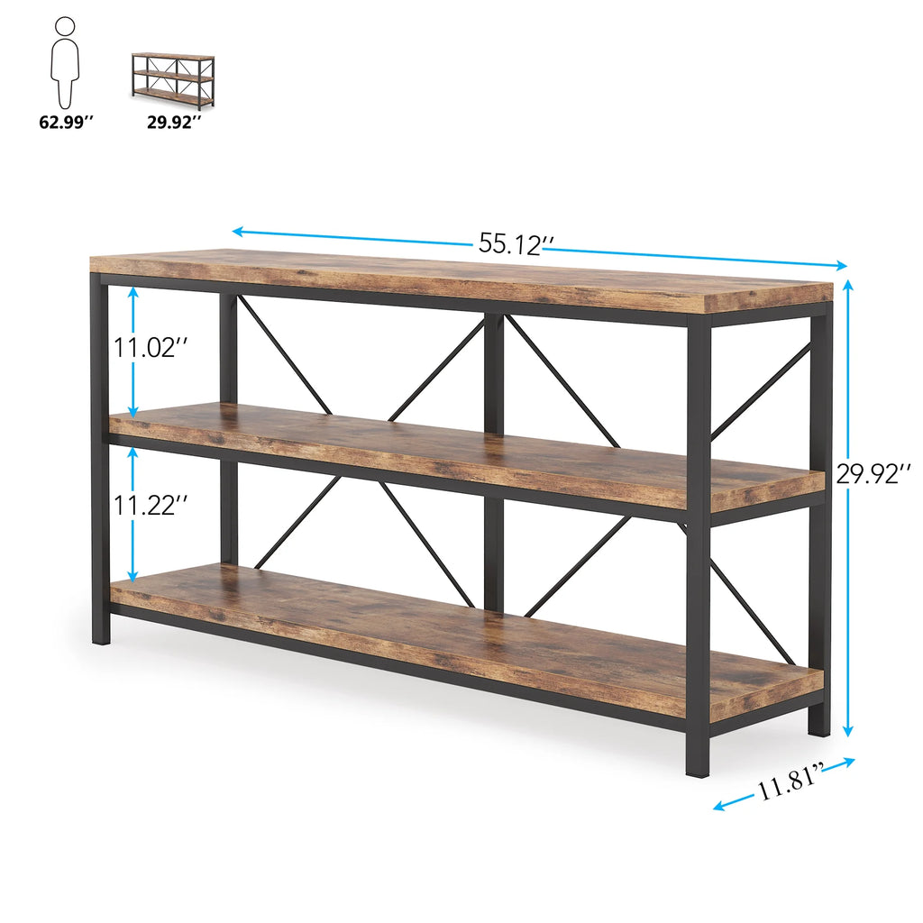 Rustic Industrial 55 Inch Sofa Table with Shelves D3891