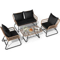 4 Piece Wicker Patio Conversation Set with Cushion & Coffee Table S9879