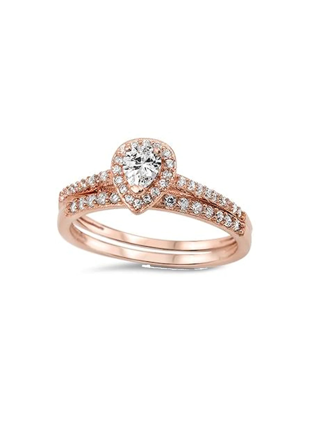 Rose Gold Halo Cz Wedding Ring Set T58375
