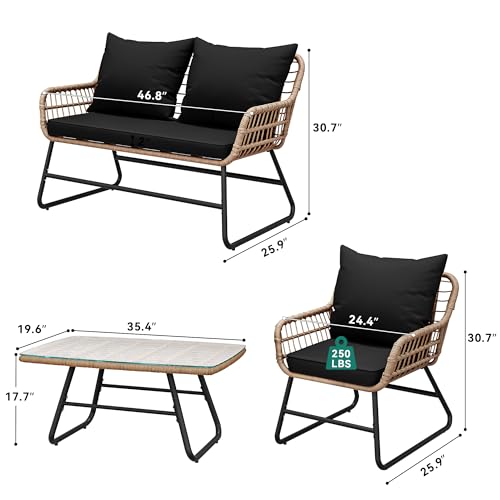 4 Piece Wicker Patio Conversation Set with Cushion & Coffee Table S9879