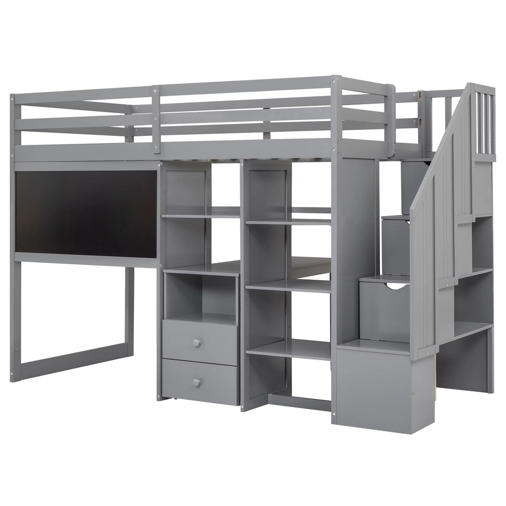 Twin Size Wood Loft Bed with Desk and Storage N88001