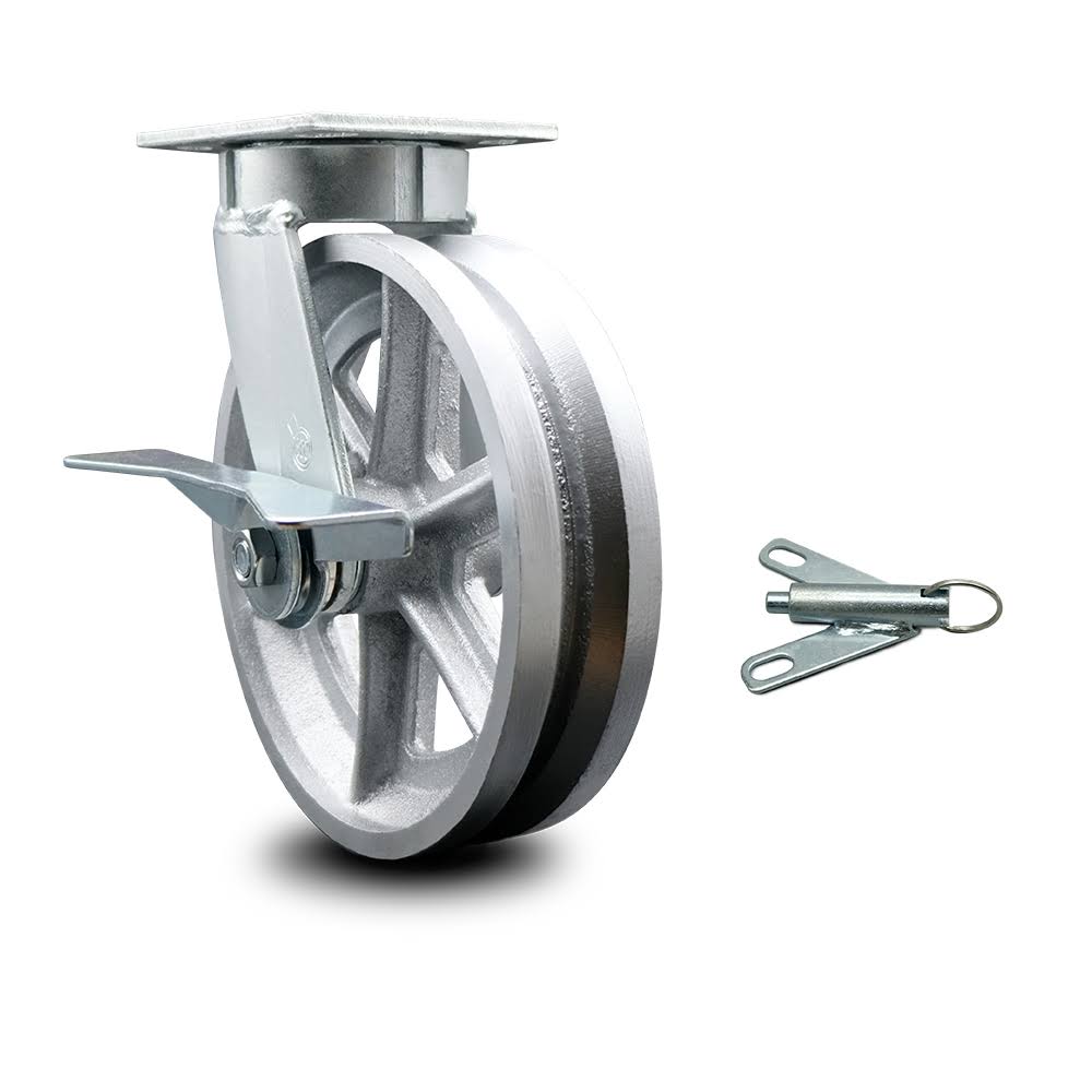 8 inch Kingpinless V Groove Semi Steel Wheel Caster with Brake and Swivel Lock Q5280