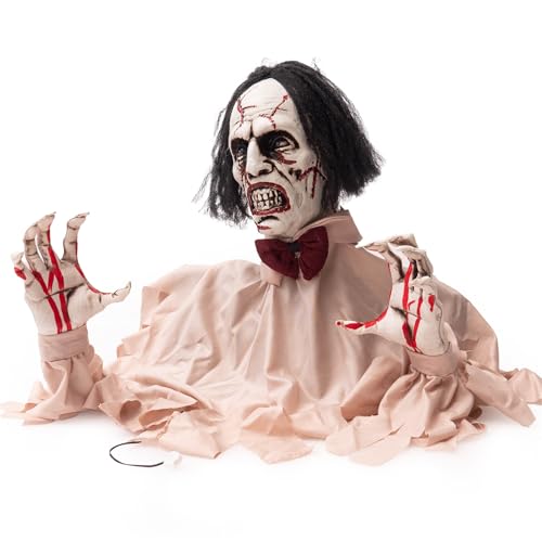Voice Activated Animated Zombie Decoration with Lighted Red Eyes and Sounds Y965