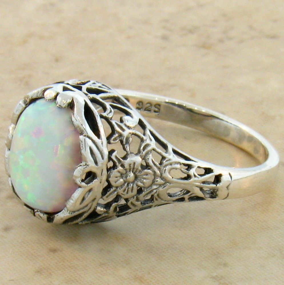 925 Sterling Silver Lab-Created Opal Ring D6383