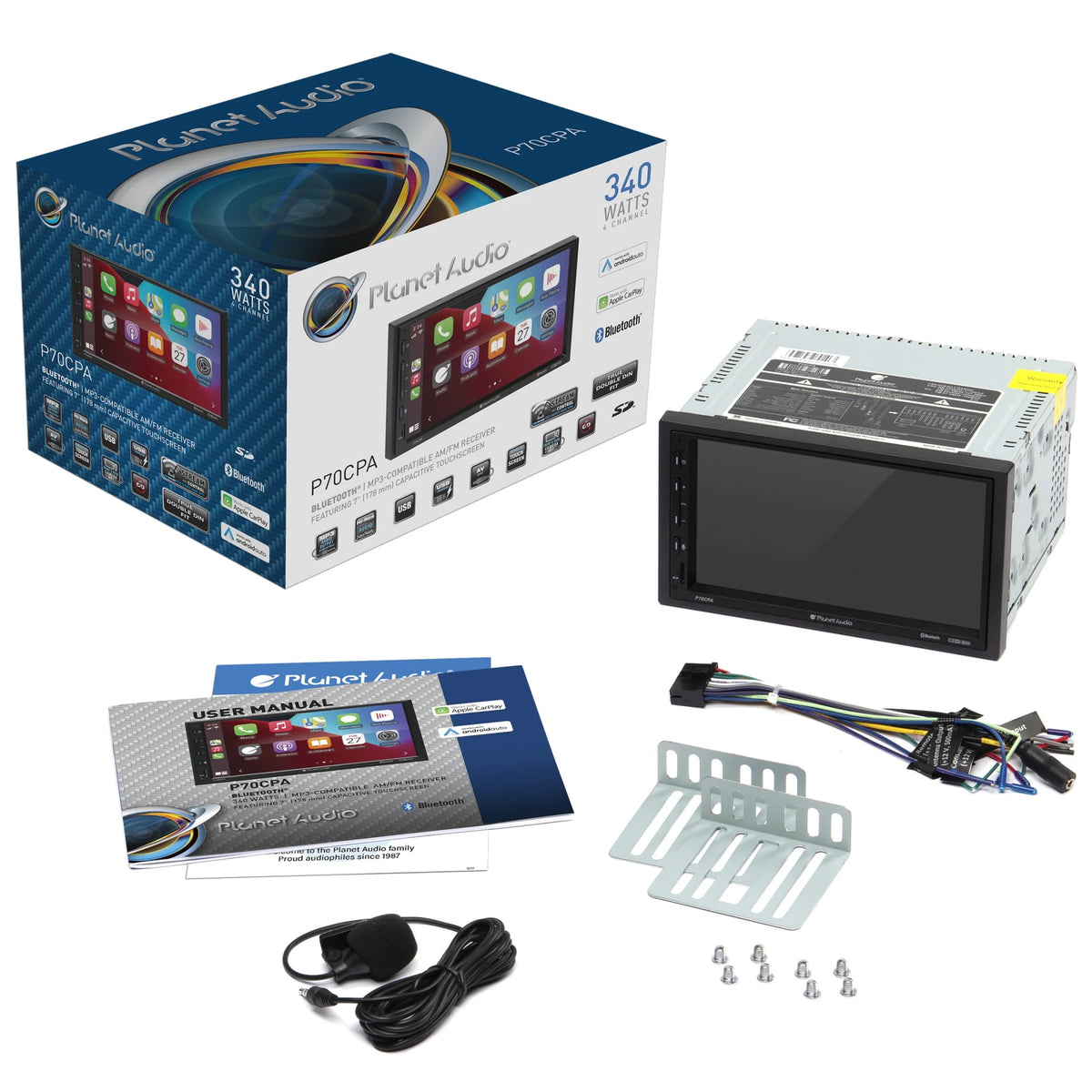 Double Din 7 Inch Touchscreen Car Stereo with Apple CarPlay Android Auto Bluetooth R804616