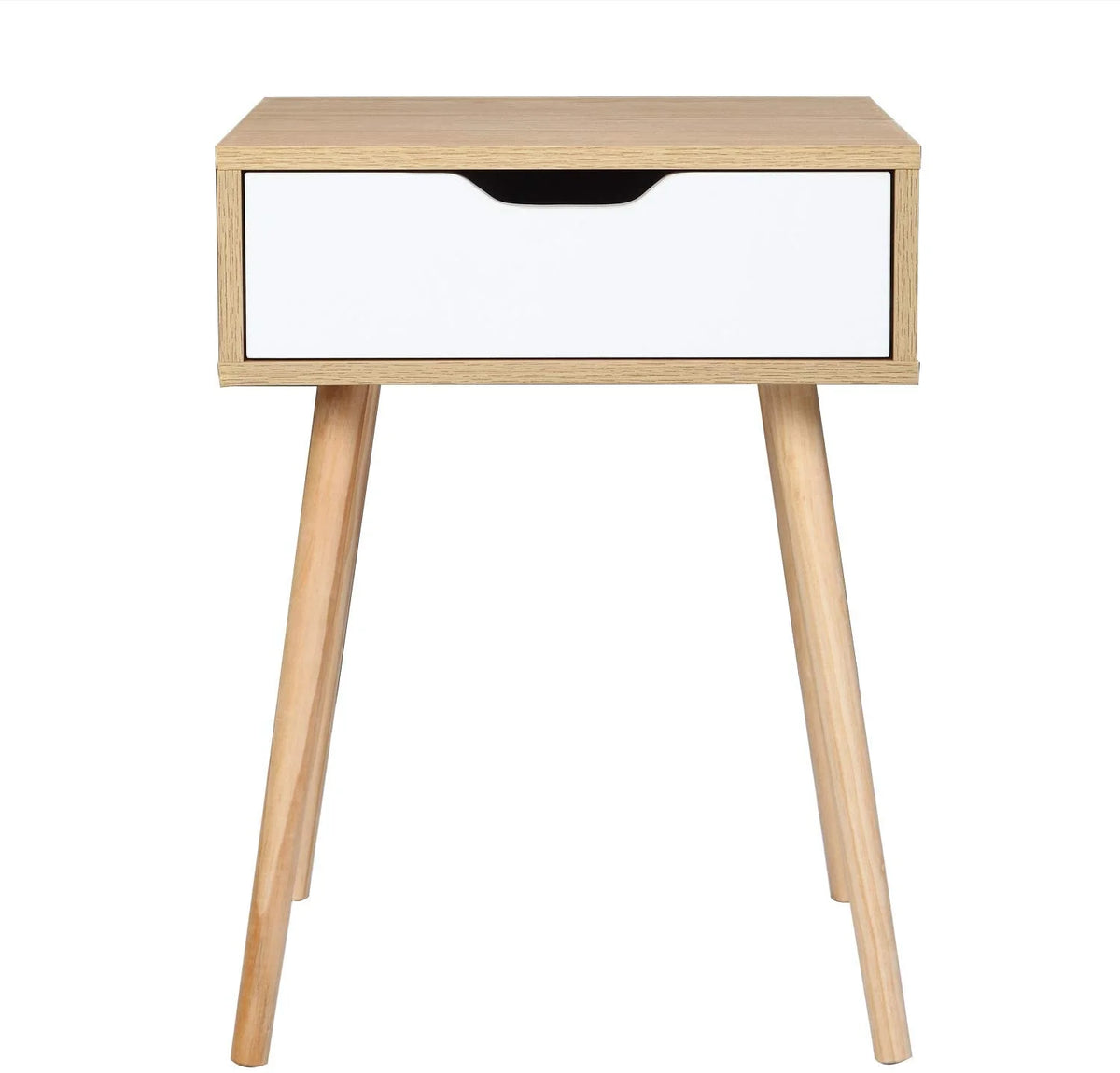 Wood & White Nightstands Set of 2 with Drawer & Solid Wood Legs M879