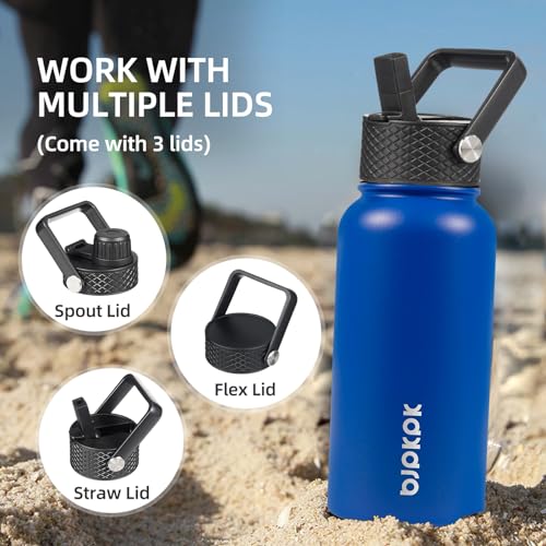 Half Gallon Insulated Stainless Steel Water Bottle with Straw Lid, Black I34721