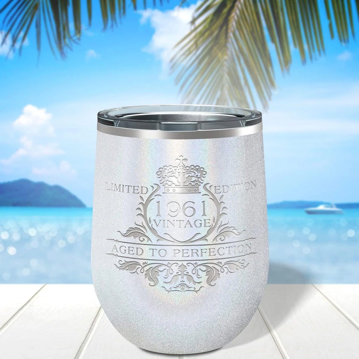 12 Oz White Glitter Wine B977