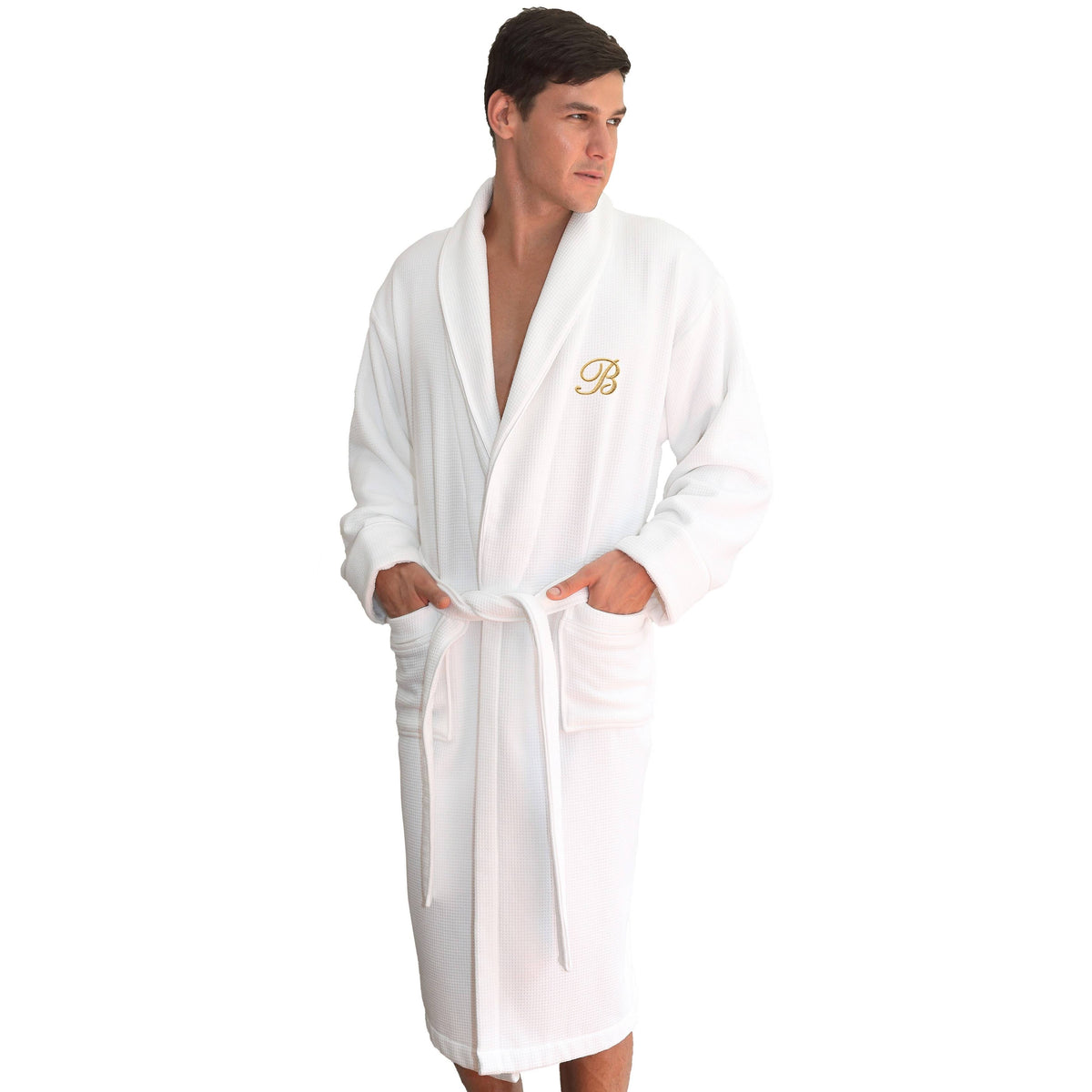 Gold Turkish Cotton Waffle Weave Terry Bath Robe F6046