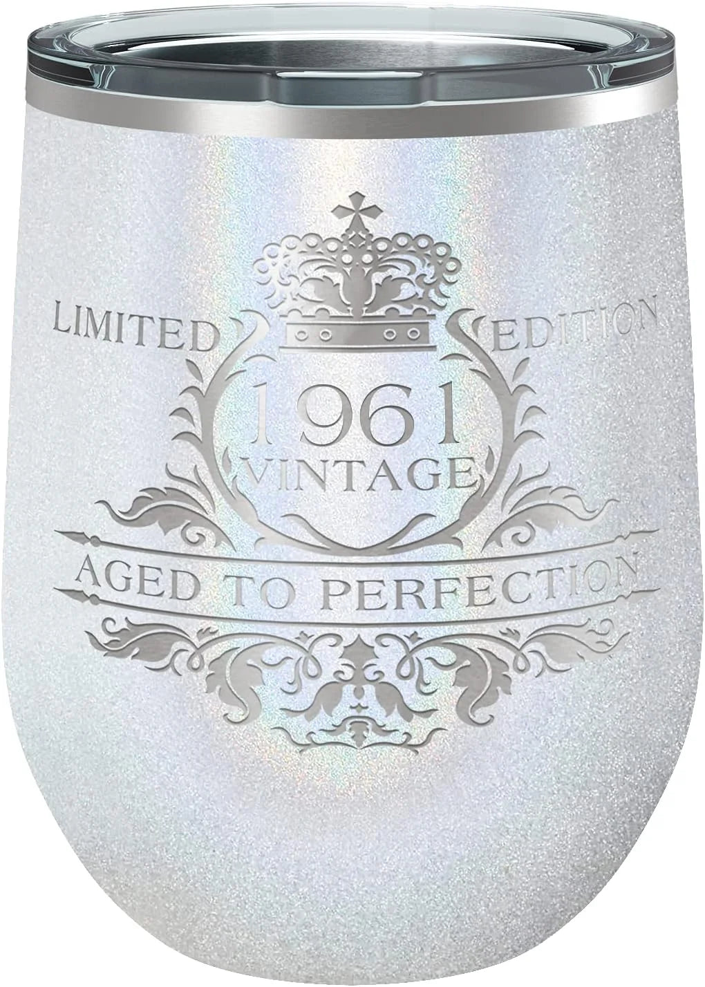 12 Oz White Glitter Wine B977