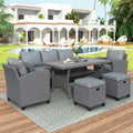 6-Piece Outdoor Rattan Wicker Sofa Chair Stools and Table Y171