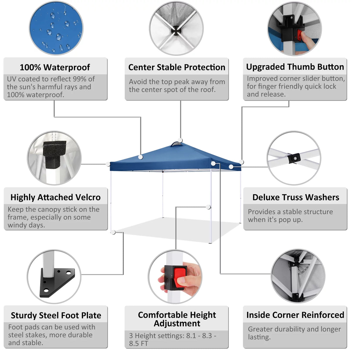 10'x10' Popup Canopy Tent with 4 Removable Sidewalls and Carry Bag B15265