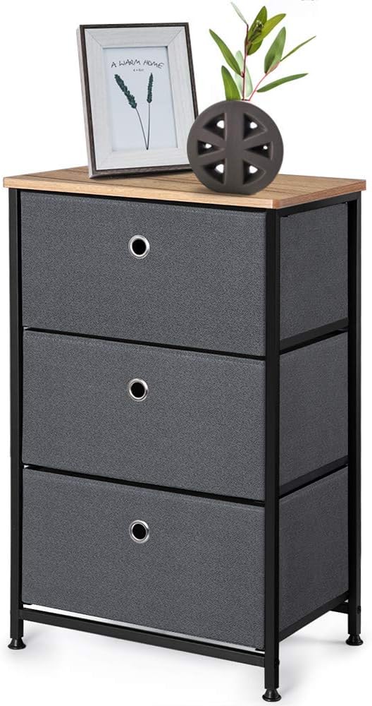28" Vertical Dresser with 3 Drawers Fabric Nightstand with Steel Frame and Wood Top M9057