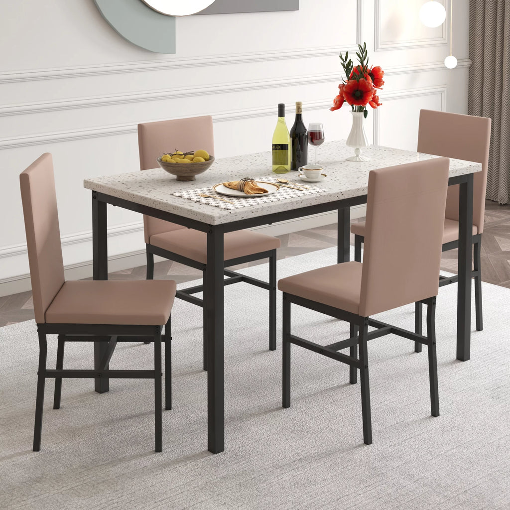 5-Piece Faux Marble Top Velvet Dining Table Set G48841