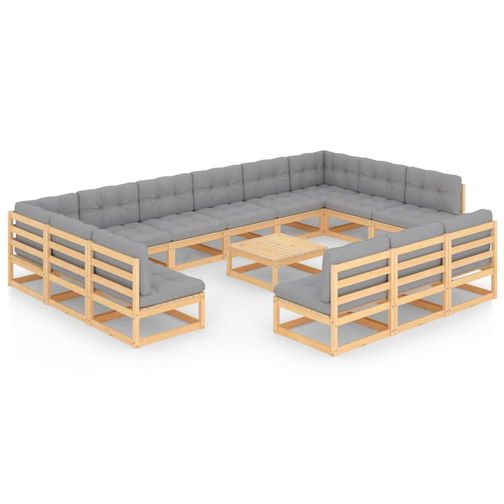 14 Piece Patio Lounge Set Outdoor Sofa Set with Gray Cushion Pinewood Sectional C697