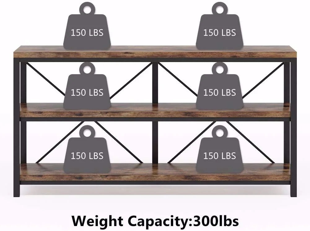 Rustic Industrial 55 Inch Sofa Table with Shelves D3891