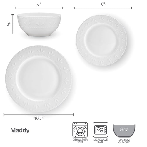 12-Piece White Porcelain Dinnerware Set T332