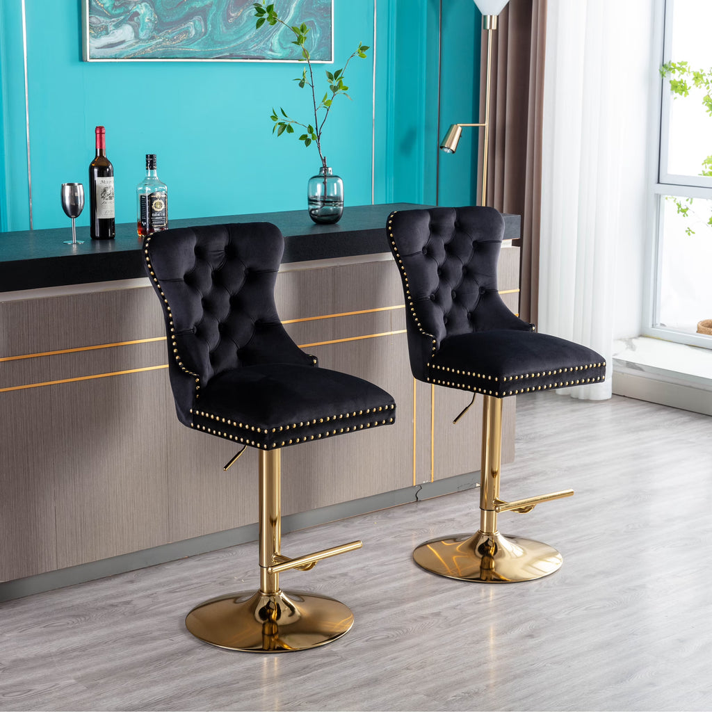 Black Velvet Swivel Bar Stools, Set of 2 Q778