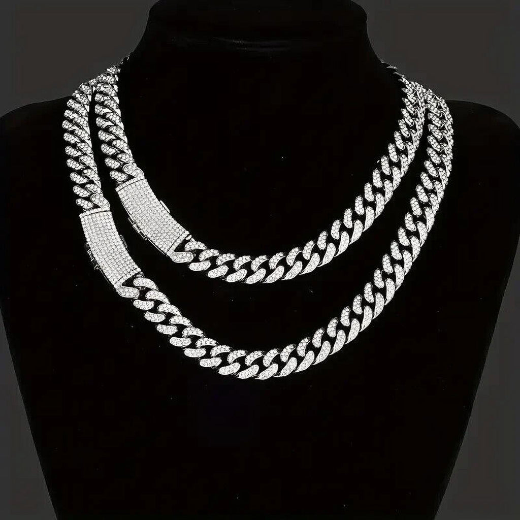 Silver Plated 18" Cuban Choker Chain Necklace T4076
