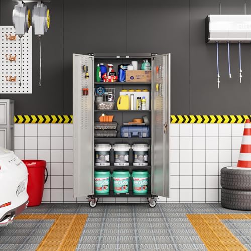 Black Metal Garage Storage Cabinet with Wheels A701