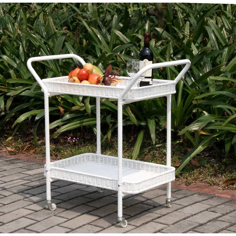 White Wicker Patio Serving Cart V2384
