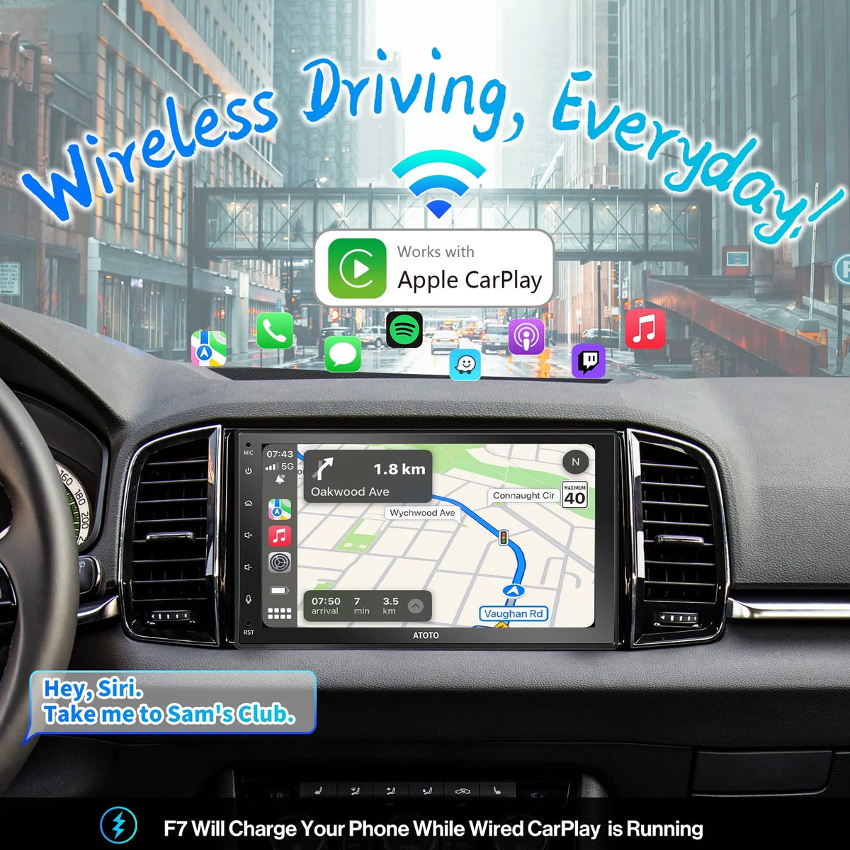 Double Din Car Stereo 7inch TouchScreen Wireless Apple Carplay Android Auto Bluetooth C825