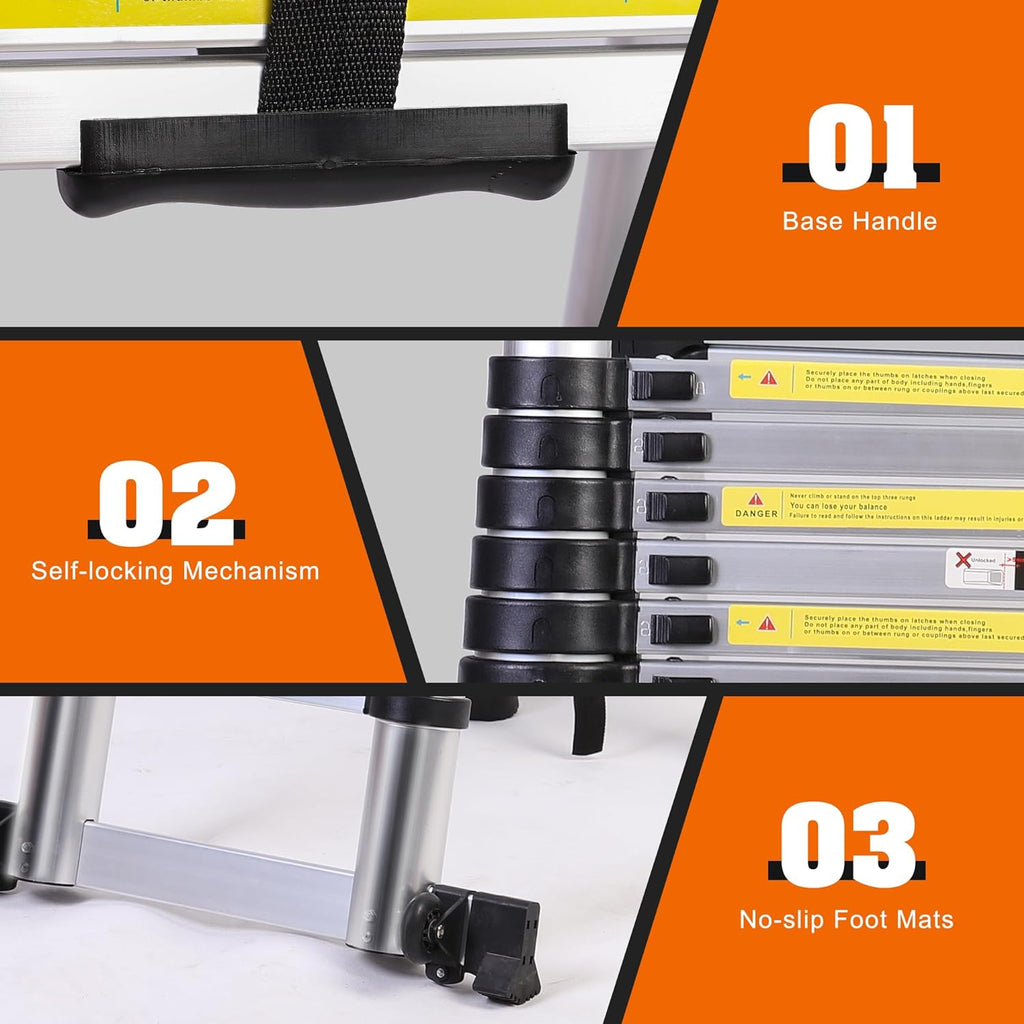 14.5FT A Frame Telescoping Ladder with Balance Bar & Wheels, 330lbs Capacity B611