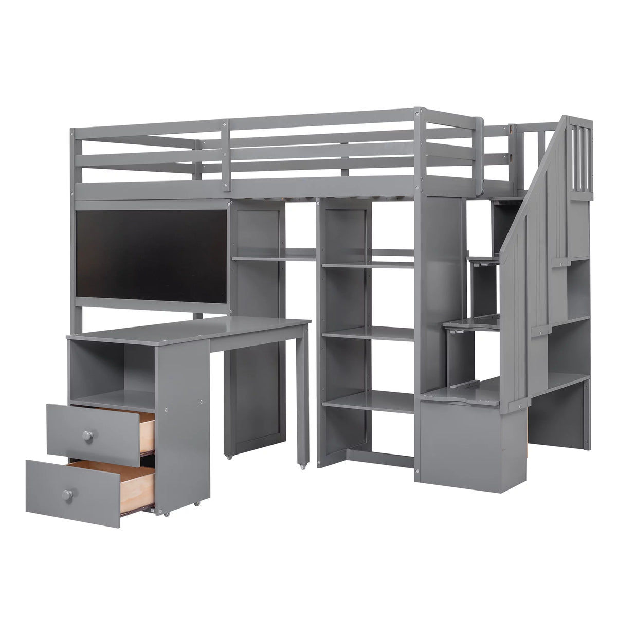 Twin Size Wood Loft Bed with Desk and Storage N88001