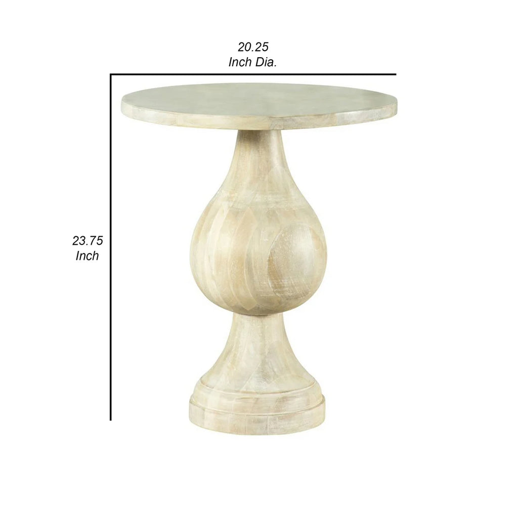 24 Inch Round Pedestal Accent Table Oak White Wood W50309