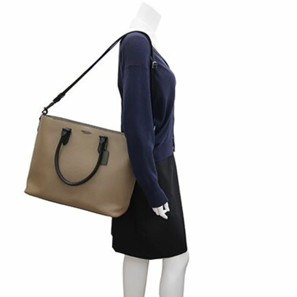 Khaki Black Leather Tote Bag U81300